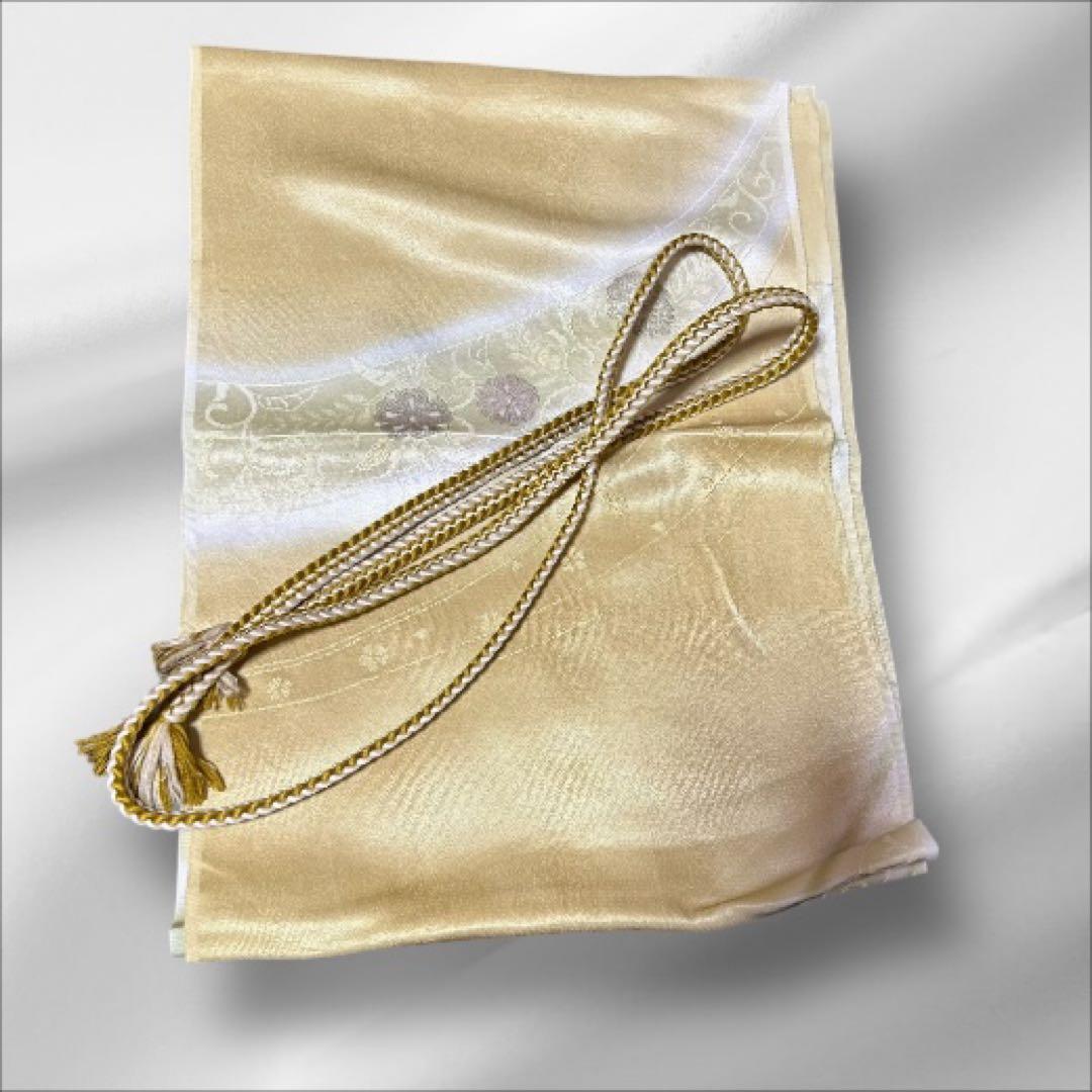 美品　袷　正絹　紋付　縮緬　鮫小紋　江戸小紋　フルセット　西陣唐織金箔袋帯