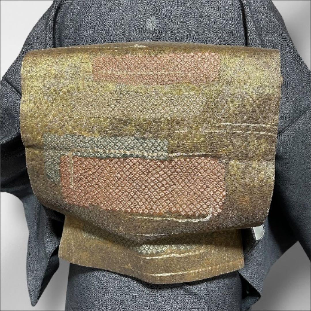 美品　袷　正絹　紋付　縮緬　鮫小紋　江戸小紋　フルセット　西陣唐織金箔袋帯