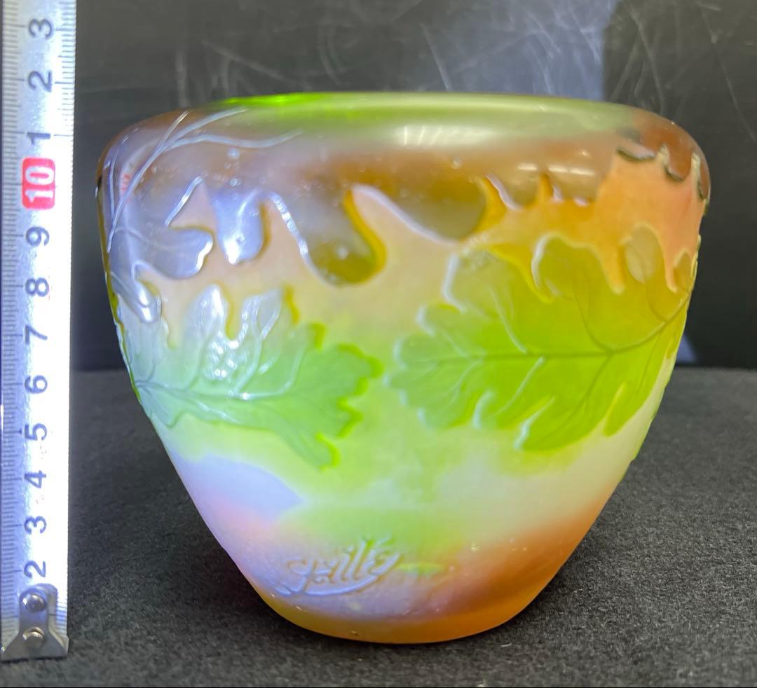 エミール・ガレ　第二期工房酸化腐食彫花入　木箱　幅約14㎝東Y8-0130☆1F