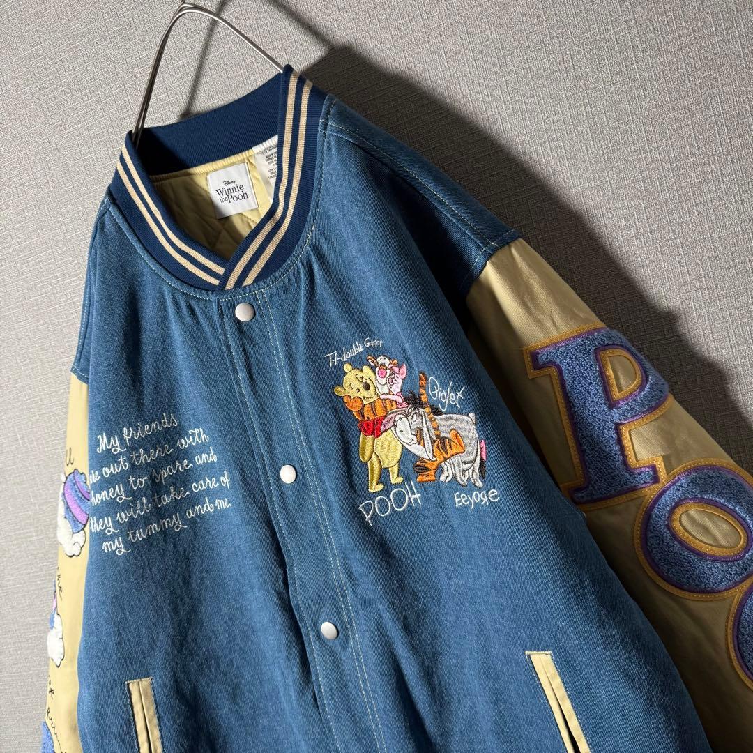 【新品・タグ付き】香港Disney プーさん 刺繍 スタジャン アームロゴ L