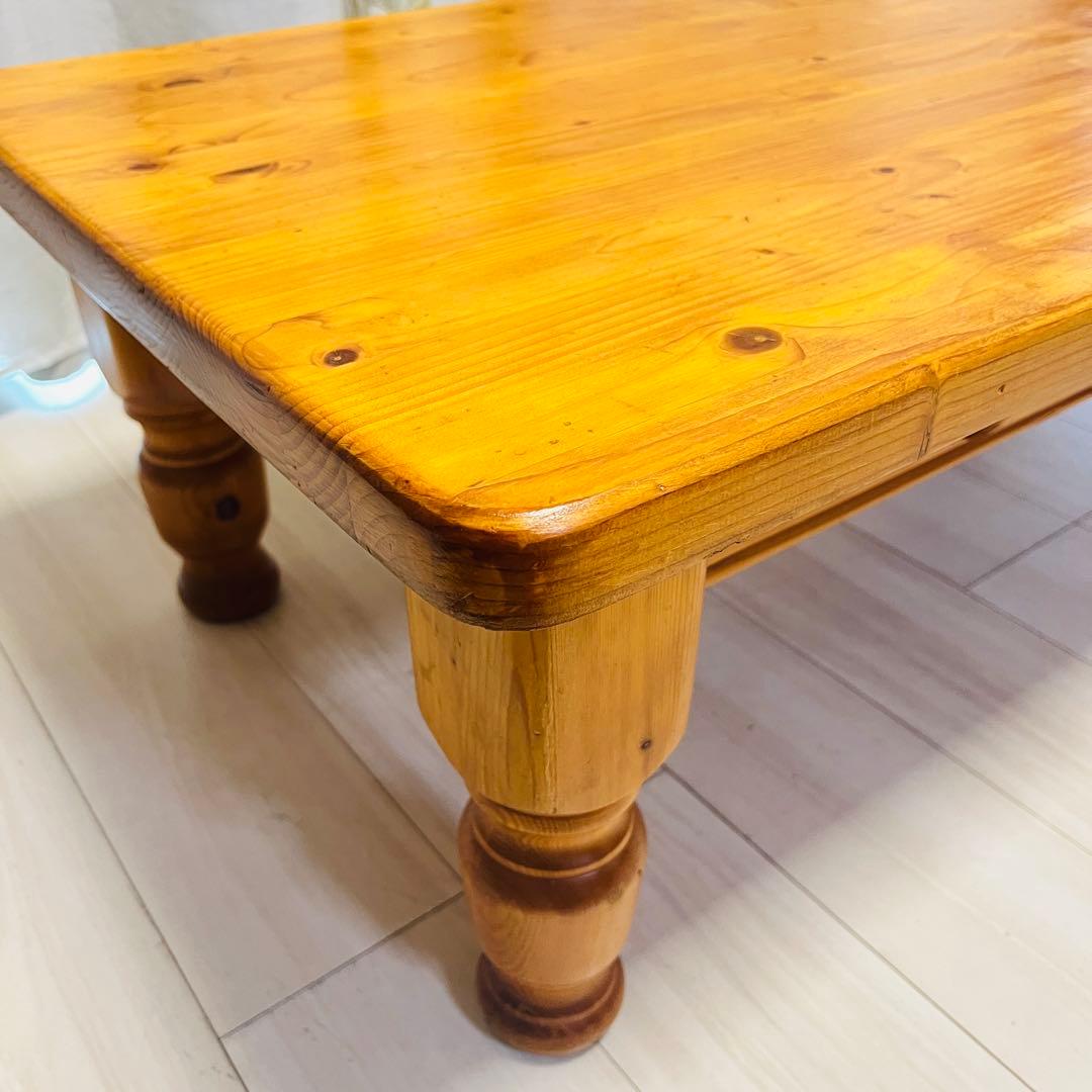 カントリー調 天然木 ローテーブル（引き出し付き）