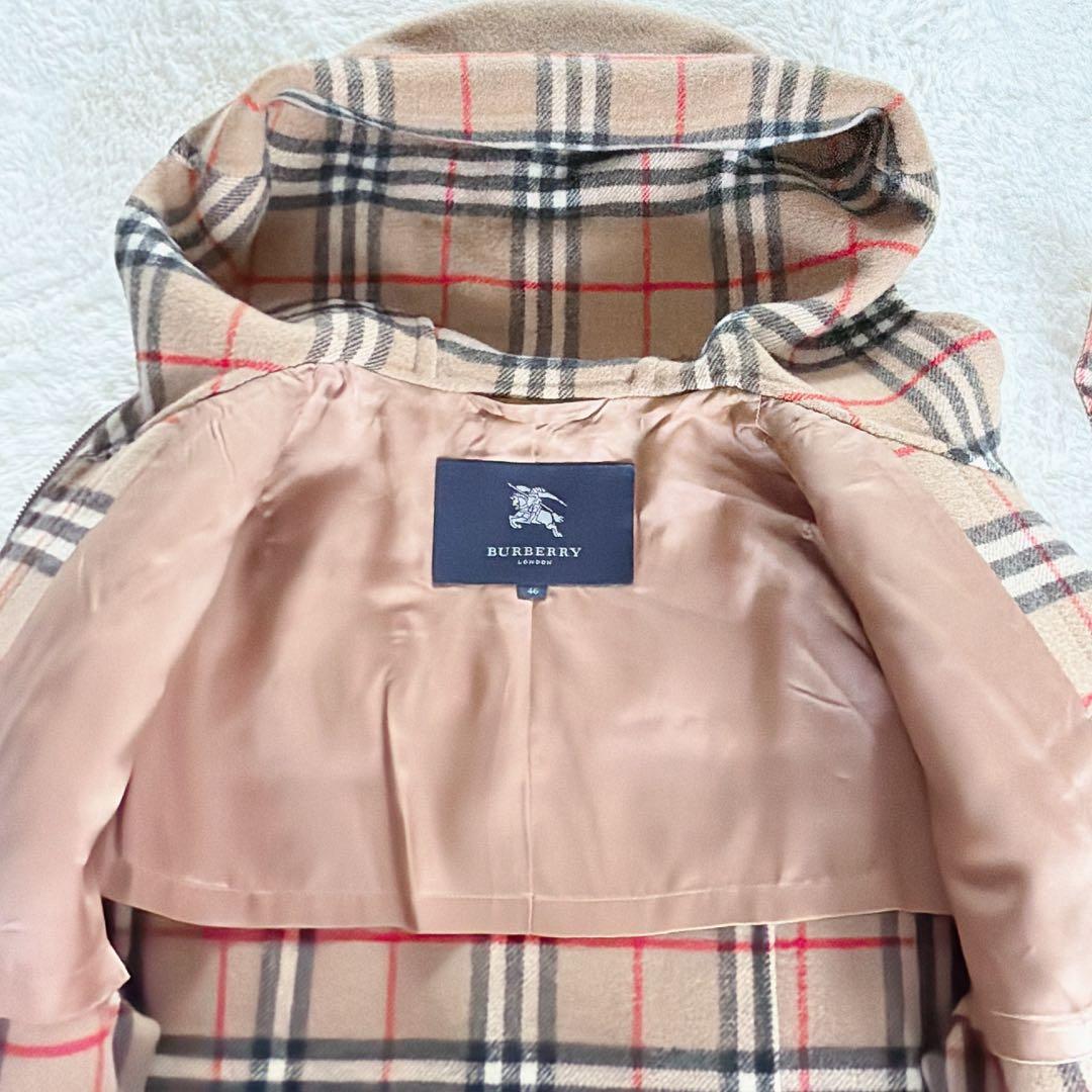 【バーバリーロンドン】カシミヤ混ウール ダブルフェイスフーデットコート キャメル