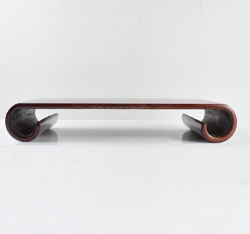 中国　唐木紫壇製　銀線象嵌　巻卓　平卓　飾台　香炉台　M　R4772C