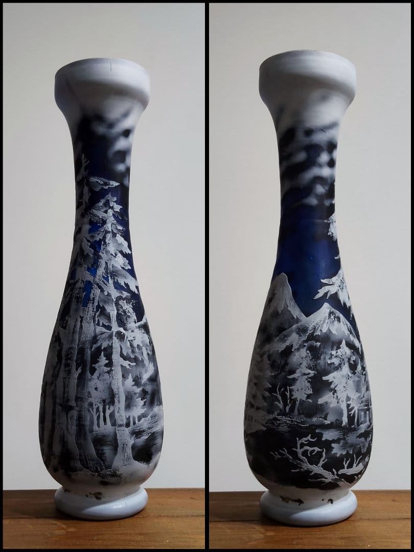 エミール・ガレ風 冬景色 アール・ヌーヴォー調 花瓶 フラワーベース 約50cm