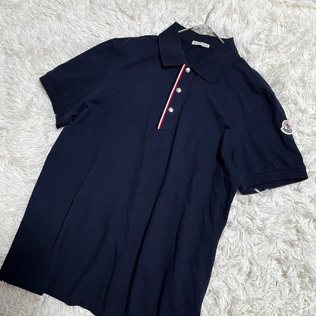 MONCLER ネイビー ポロシャツ　刺繍ロゴワッペン　シルバーボタン