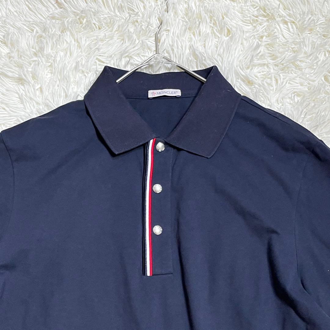 MONCLER ネイビー ポロシャツ　刺繍ロゴワッペン　シルバーボタン