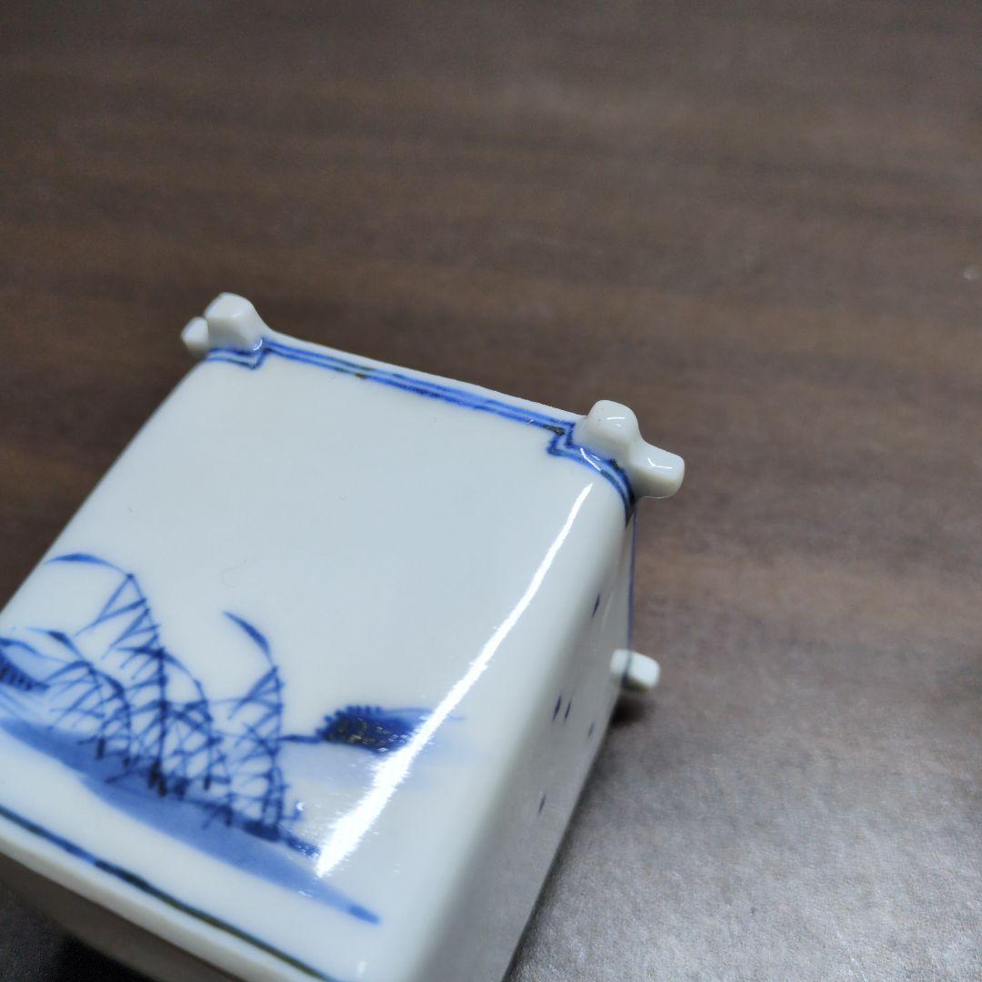 川瀬竹春 作 染付 山水漁夫文 茶巾筒＆在銘 染付 花鳥文 箸立 2点セット