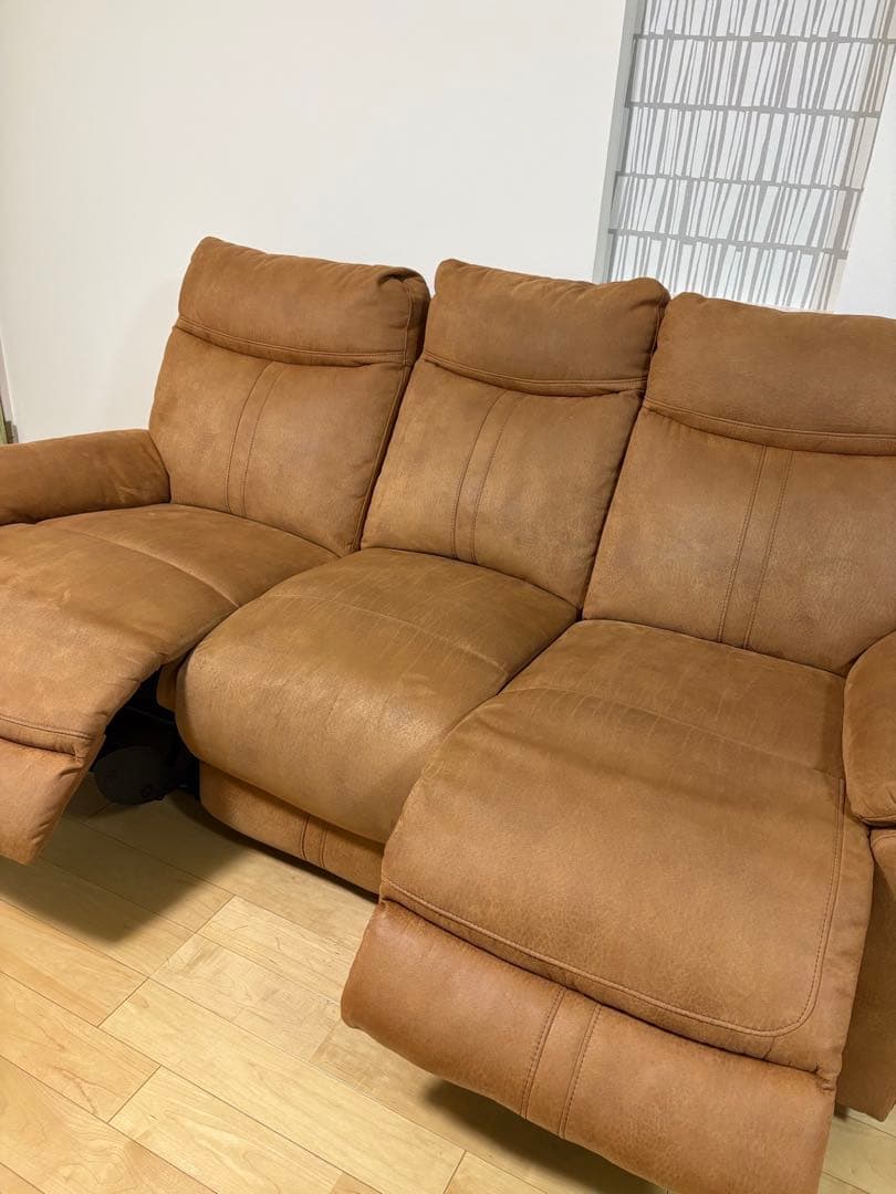 美品✨ブラウン　電動リクライニング3人掛けソファ