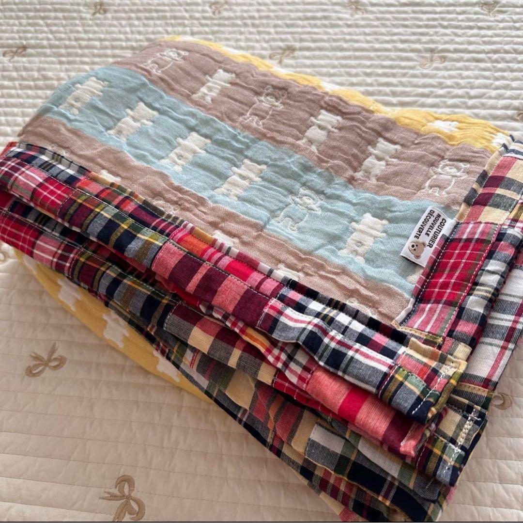 a様❤ハンドメイド　限定くまさん×パッチワーク6重ガーゼケットブランケット