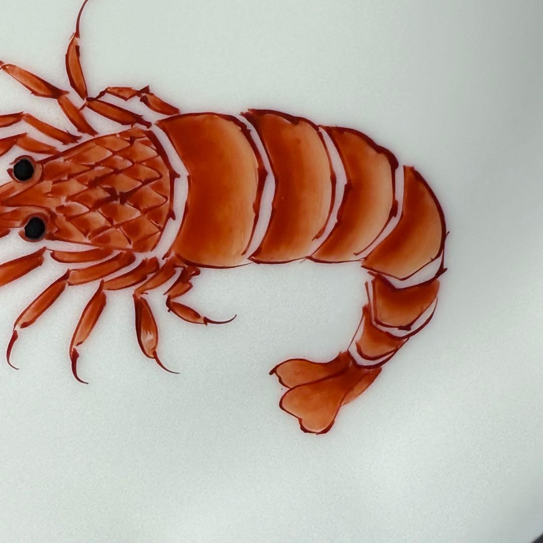 昭和初期　十一代今右衛門　今泉今右衛門　錦　海老文様皿　五枚　共箱　希少菱形窯印