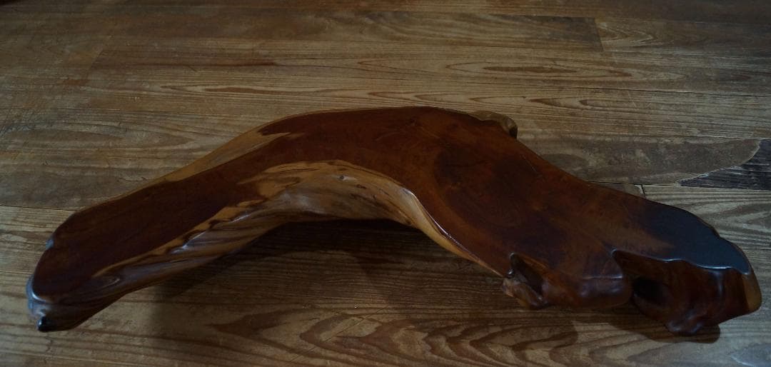 老楠一枚板 花台 小卓飾台 盆栽台 香炉台 自然体 刳り貫き三足重さ3.7ｋg★