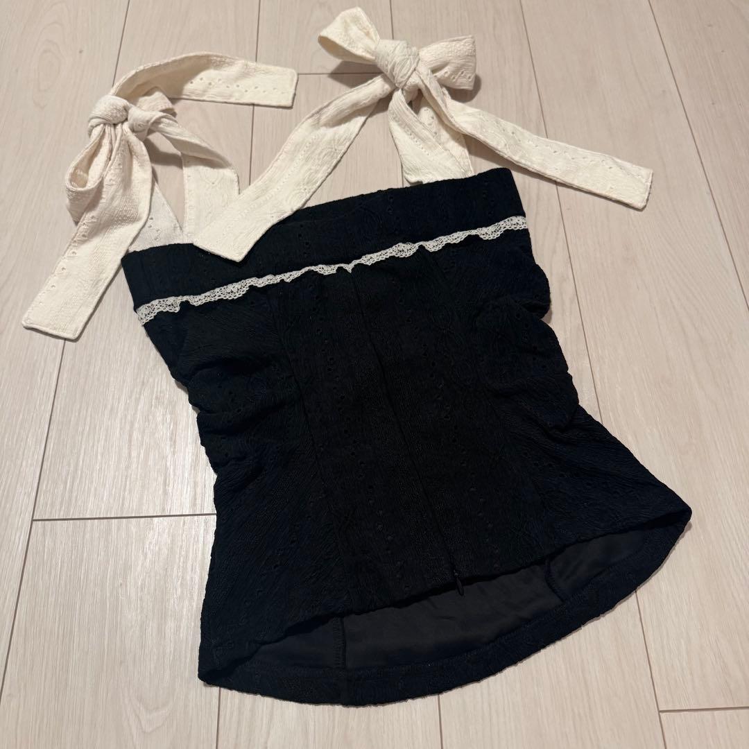 早い者勝ち‼️andmary Samantha ribbon tops black