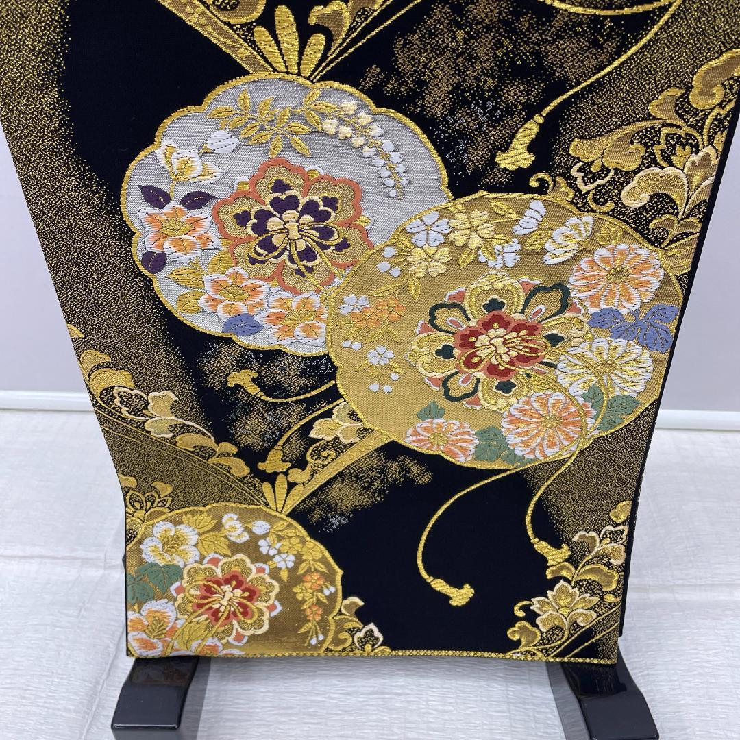 Y★3533★ 振袖用 袋帯 正絹 豪華 黒地 金糸 結婚式 成人式