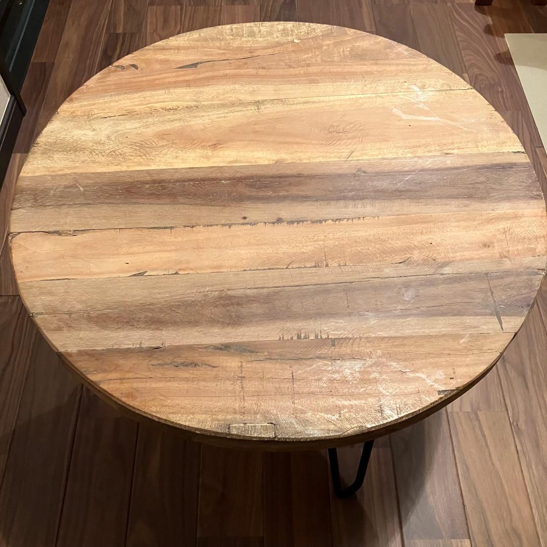 古材とアイアンのコーヒーテーブル ヴィンテージ風サイドテーブル 丸円型60cm