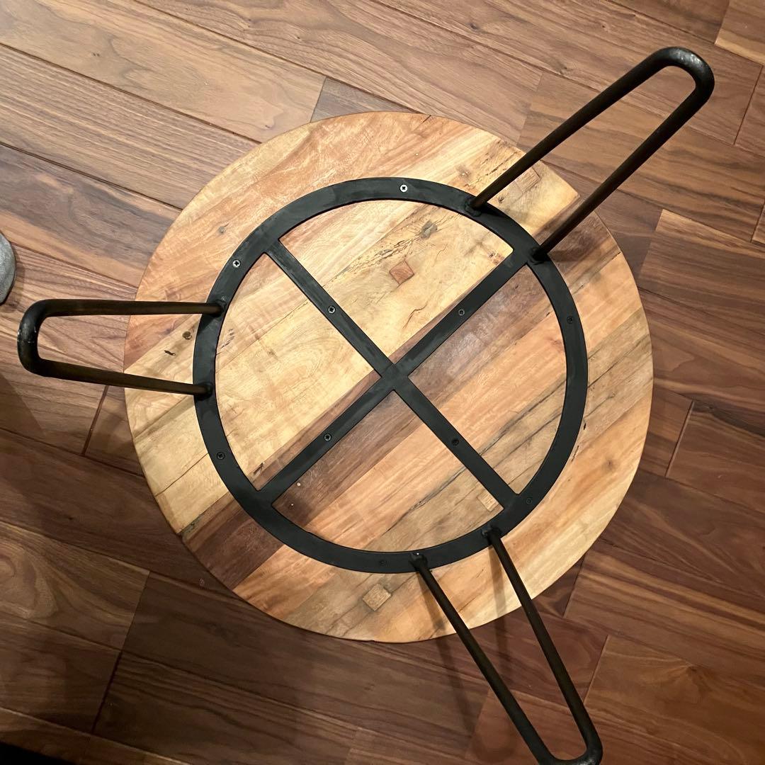 古材とアイアンのコーヒーテーブル ヴィンテージ風サイドテーブル 丸円型60cm