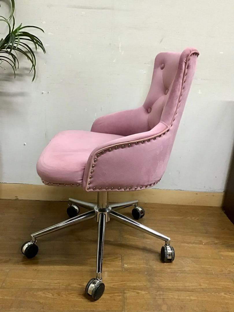 管249☆デスクチェア☆ベルベット☆オフィス回転チェア☆ 昇降チェア☆クロム脚