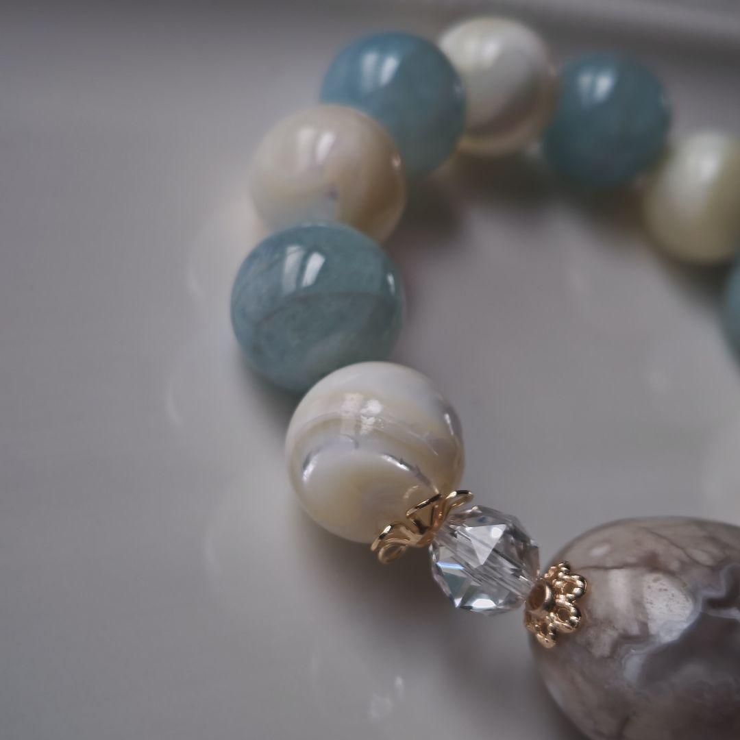 お取り置き専用です♡新作♡どんころグレー桜瑪瑙とアクアマリン＆マザーオブパール