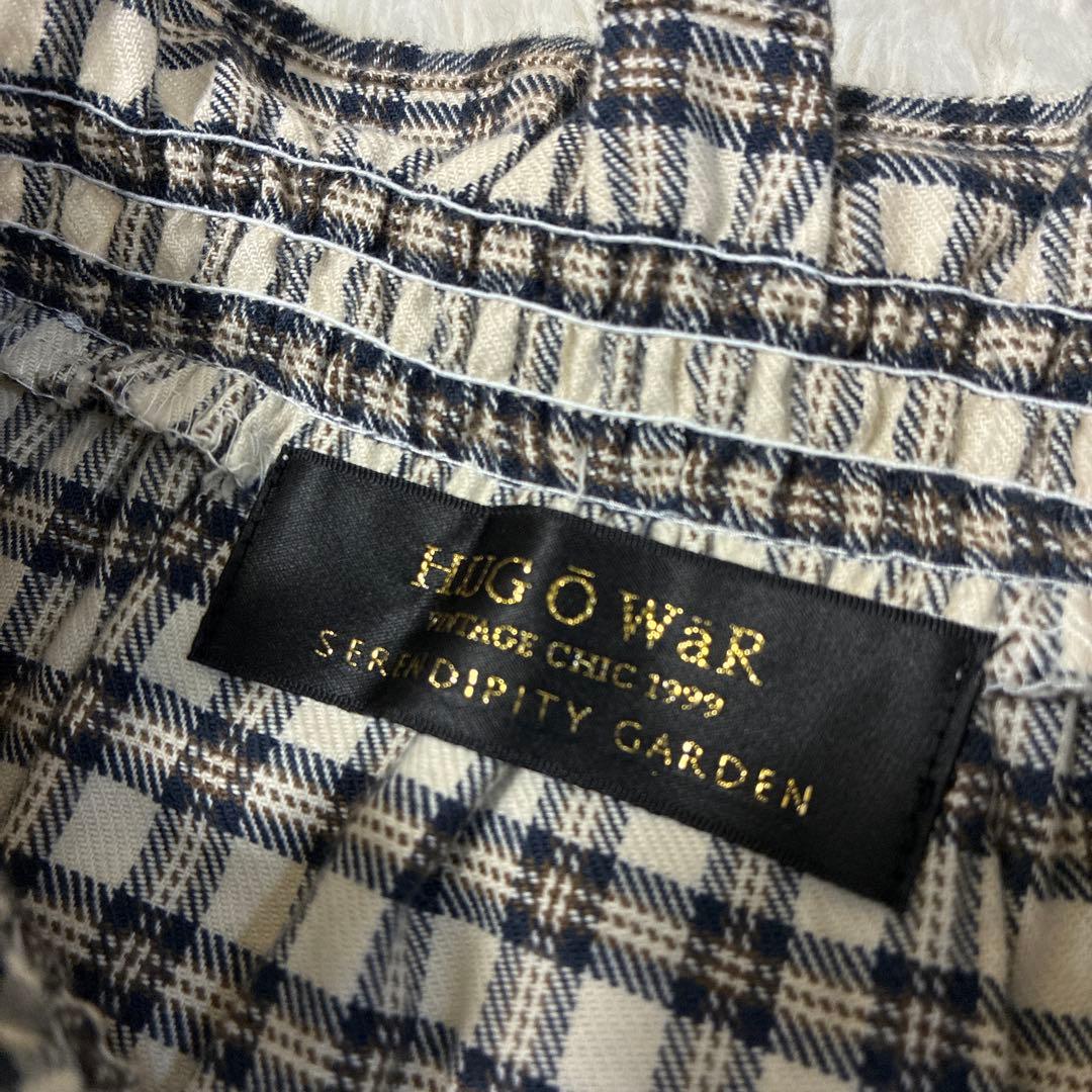 HUG O WAR ハグオーワー　チェックフリルシャツ　アイボリー×ブラック