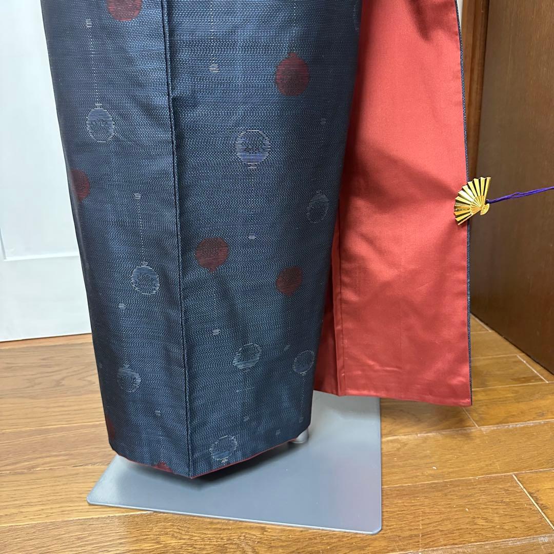ぬ*い様 大島紬　袷　正絹　紺×黒　風船柄織り出し　身丈159裄65