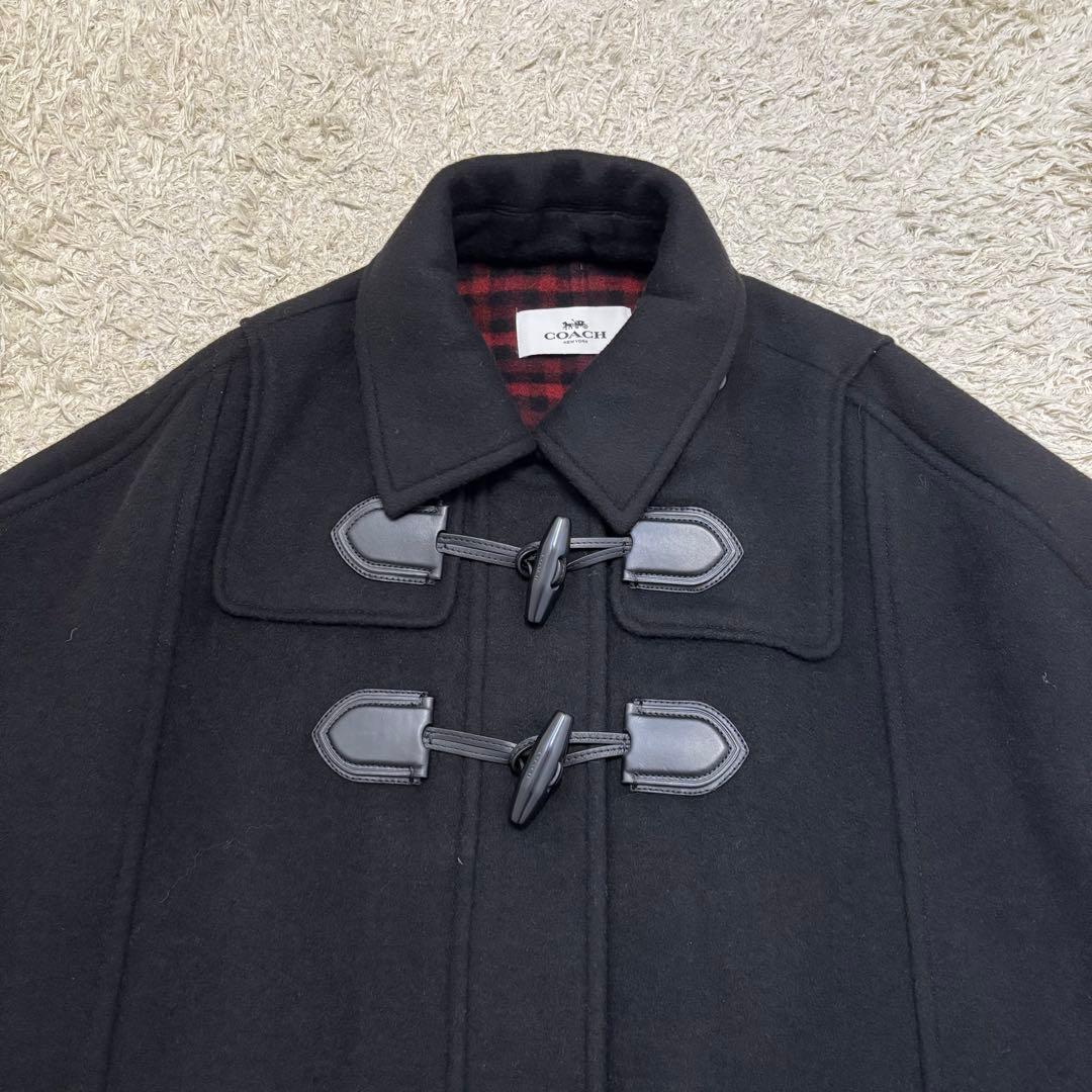 コーチ　ポンチョコート　ケープ　ダッフルコート チェック柄　牛革　黒