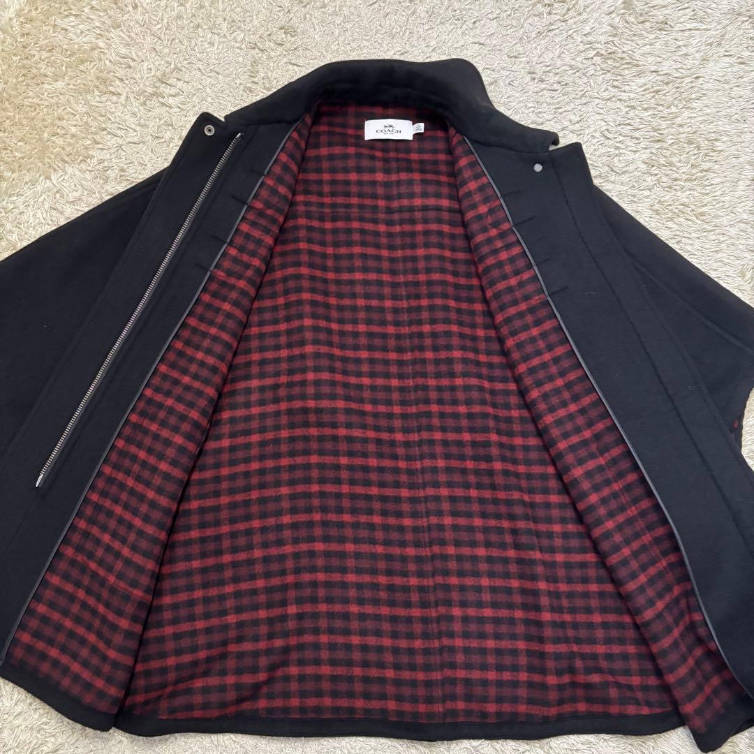 コーチ　ポンチョコート　ケープ　ダッフルコート チェック柄　牛革　黒
