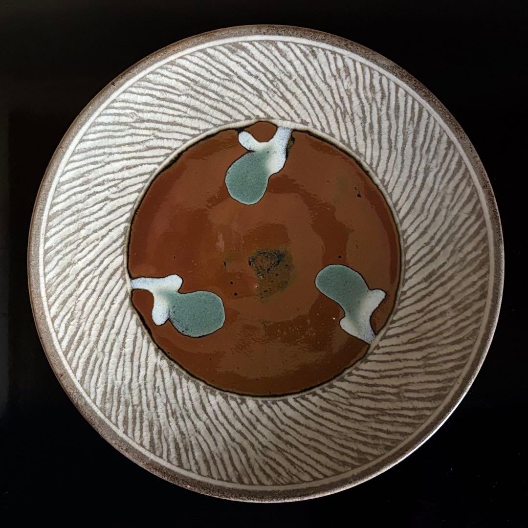 益子焼 島岡達三 象嵌皿 大皿 9寸皿 27.4cm 人間国宝 共箱