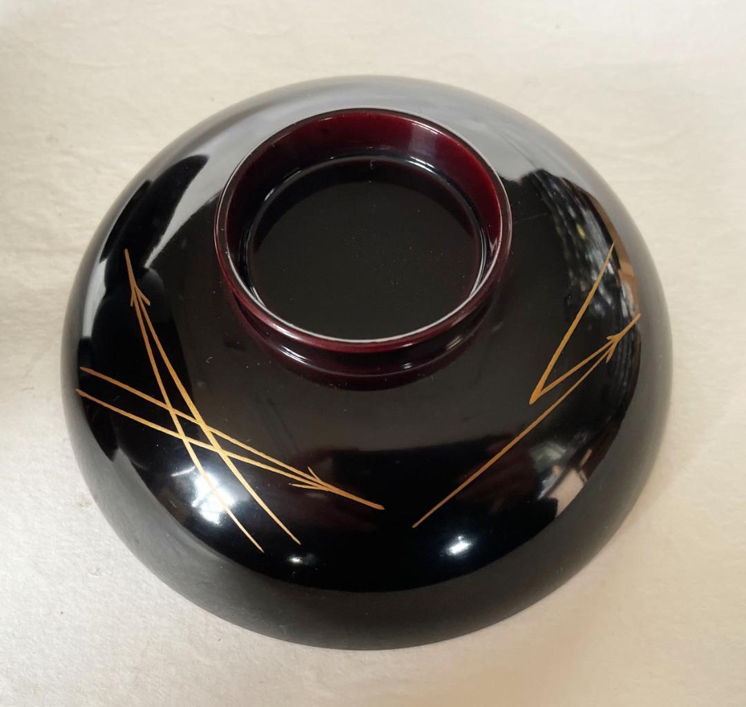 吸物椀 松葉蒔絵 溜内黒丸型高千才椀 黒塗 漆塗 5客 雑煮椀 おせち