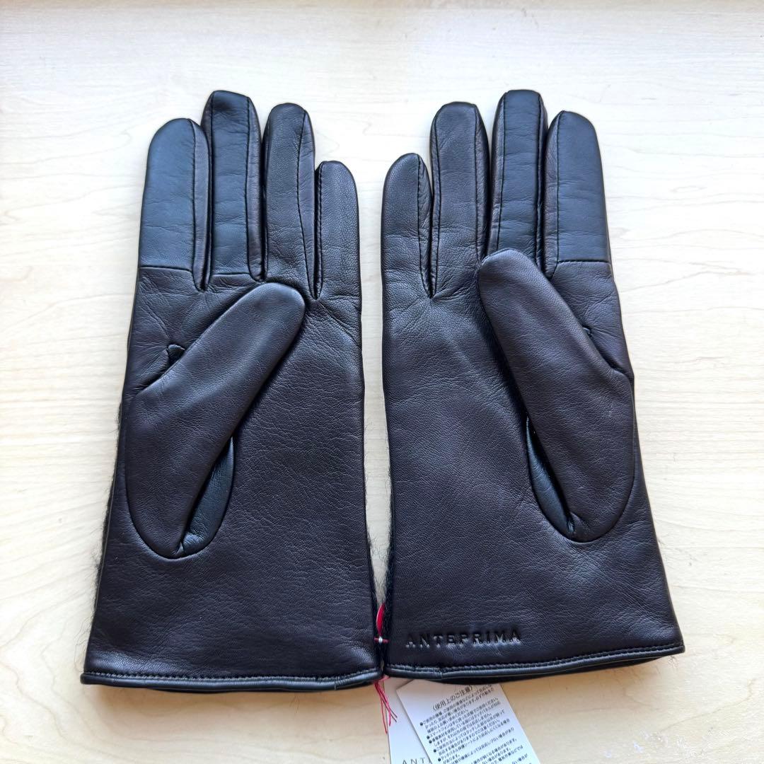 ★新品★アンテプリマ　レザー手袋　ウール切り替え　ストーン　スマホ対応　黒