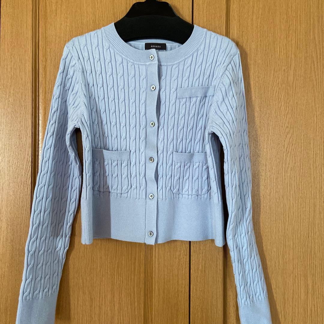 新品 anuans リトルケーブルニットカーディガン サックス sax