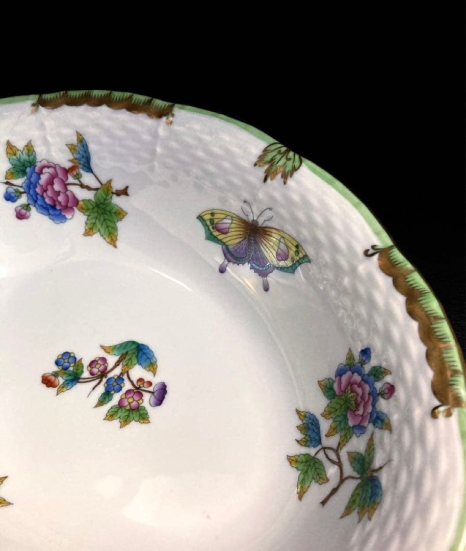 未使用　ヘレンド　ヴィクトリア　オーバル　ボウル　175周年記念　バックスタンプ