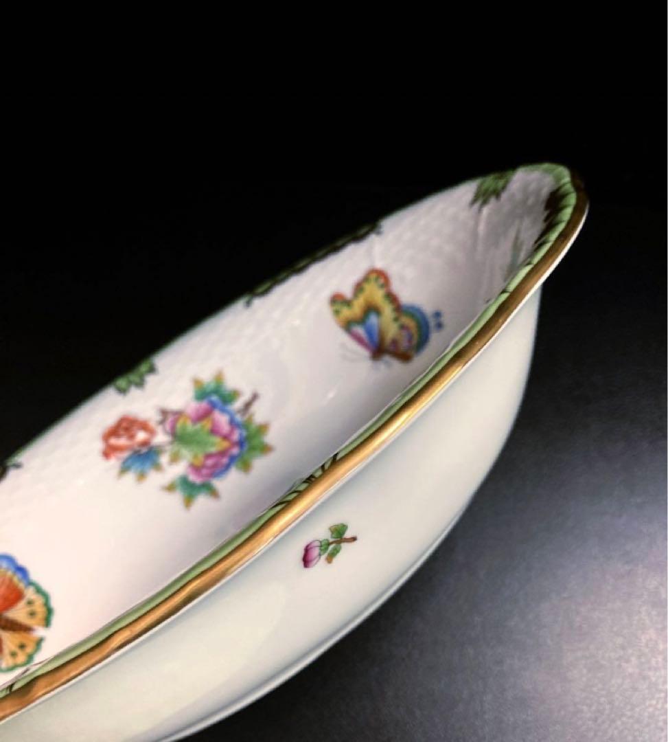 未使用　ヘレンド　ヴィクトリア　オーバル　ボウル　175周年記念　バックスタンプ