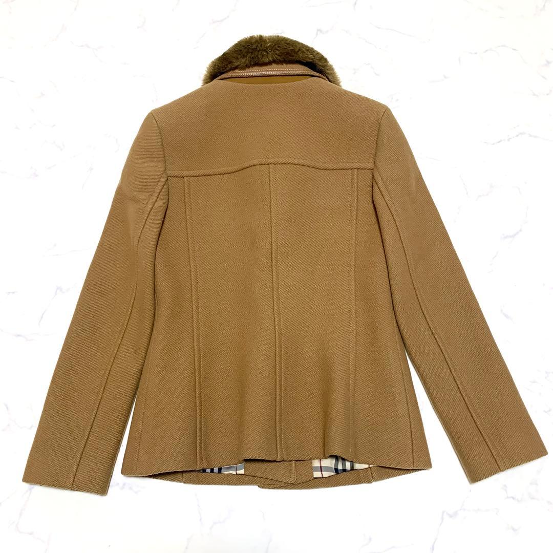 バーバリーブルーレーベル ピーコート ノバチェック キャメル ファー 38