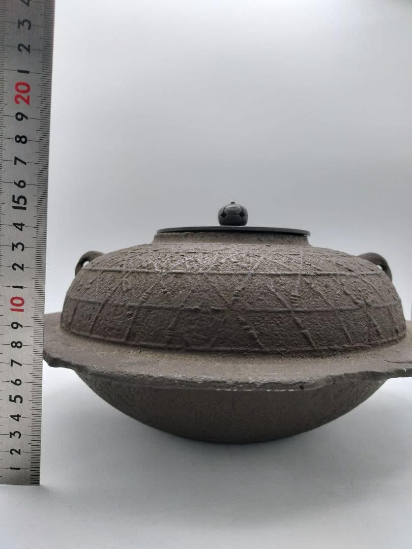 c708 焼抜透木釜　桜川 透木付 茶道具 古物