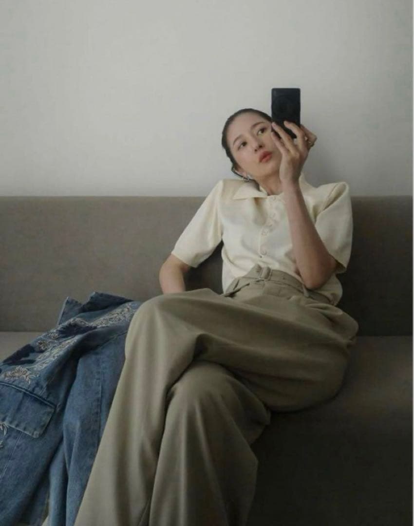 トップス CLANE SHOULDER PADS POLO KNIT TOPS