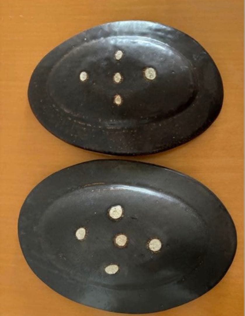 【未使用】林拓児さん　黒釉 楕円皿　2枚　中サイズ