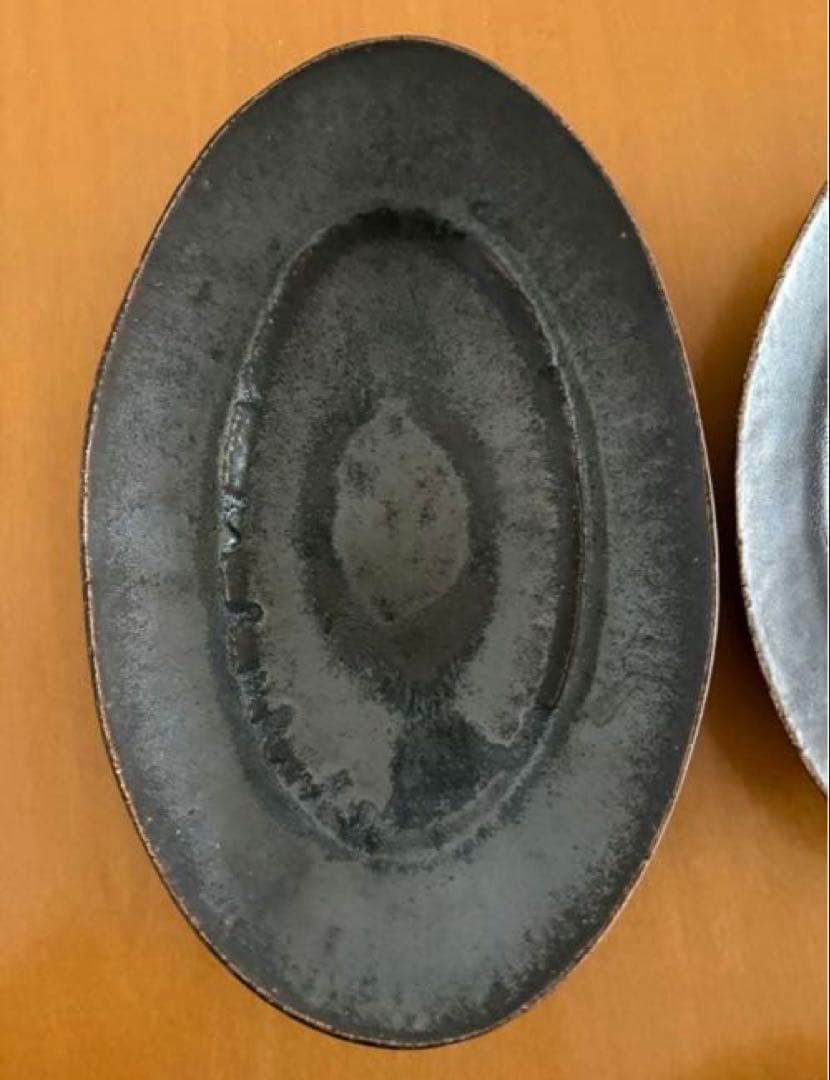 【未使用】林拓児さん　黒釉 楕円皿　2枚　中サイズ