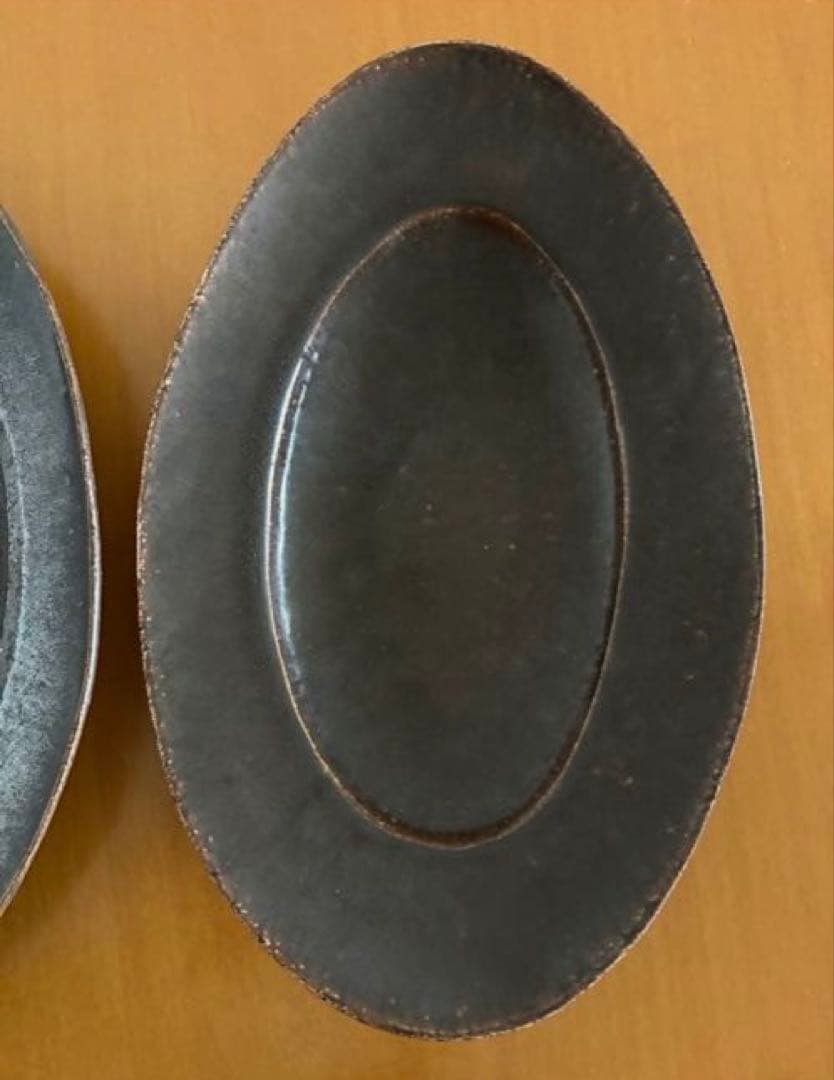 【未使用】林拓児さん　黒釉 楕円皿　2枚　中サイズ