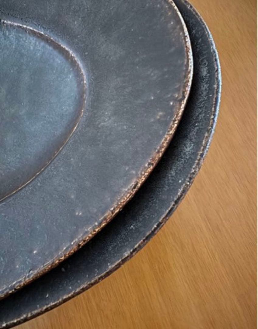 【未使用】林拓児さん　黒釉 楕円皿　2枚　中サイズ