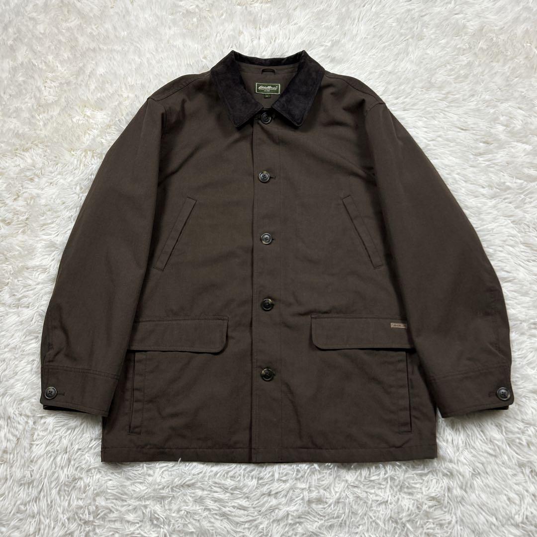 極美品　エディーバウアー　ポリエステルジャケット 豚革襟 カバーオール　L
