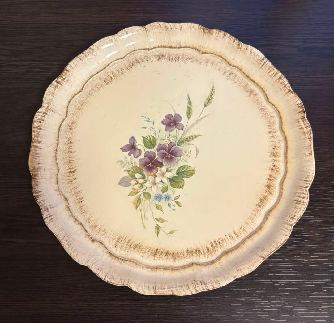 【イタリア】すみれ 木製 トレイ シャビーシック ヴィンテージストック 花リム