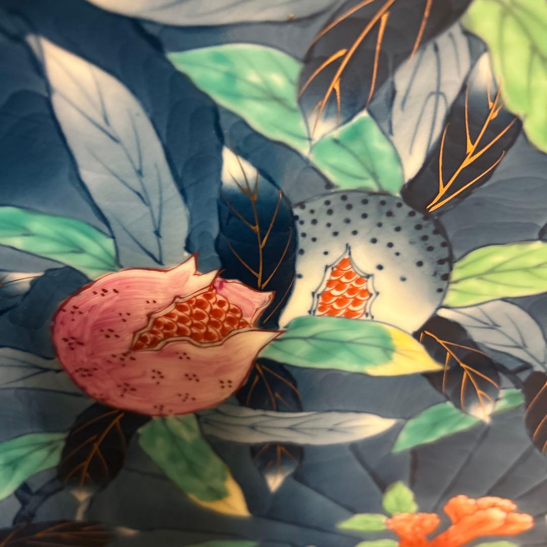 【美品】有田焼　峯山作　飾皿（大）　染錦