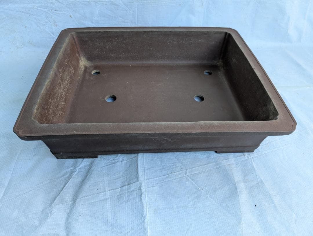 周寶山 盆栽鉢 長方形 外寸56×44.5×高13cm 紫泥鉢 中国宜興製