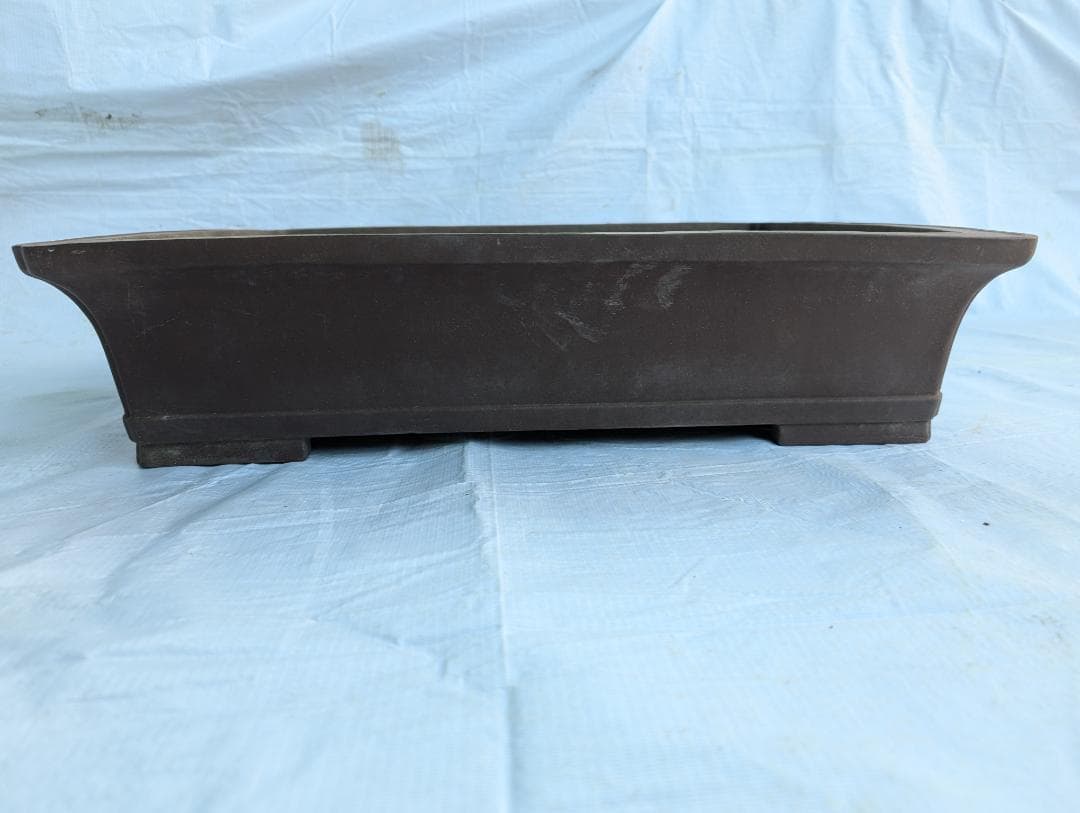 周寶山 盆栽鉢 長方形 外寸56×44.5×高13cm 紫泥鉢 中国宜興製