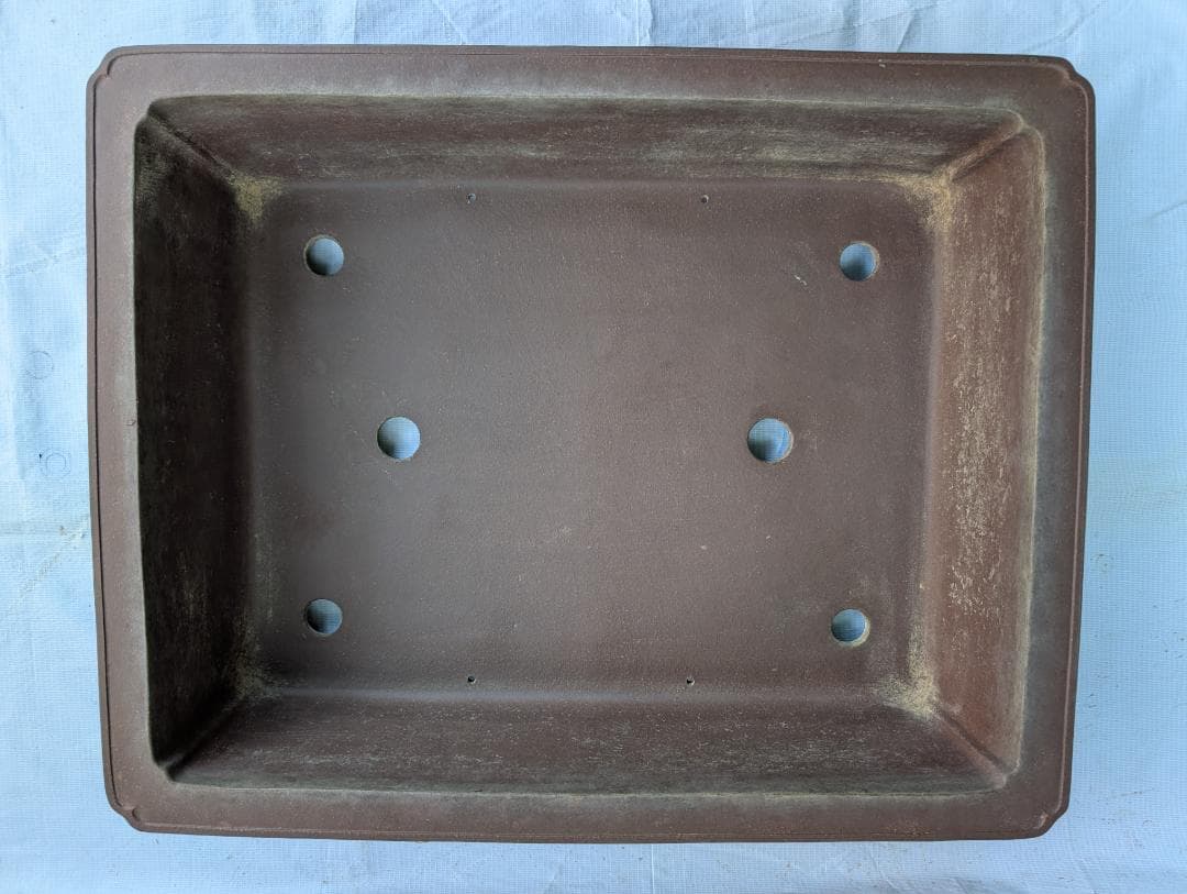 周寶山 盆栽鉢 長方形 外寸56×44.5×高13cm 紫泥鉢 中国宜興製