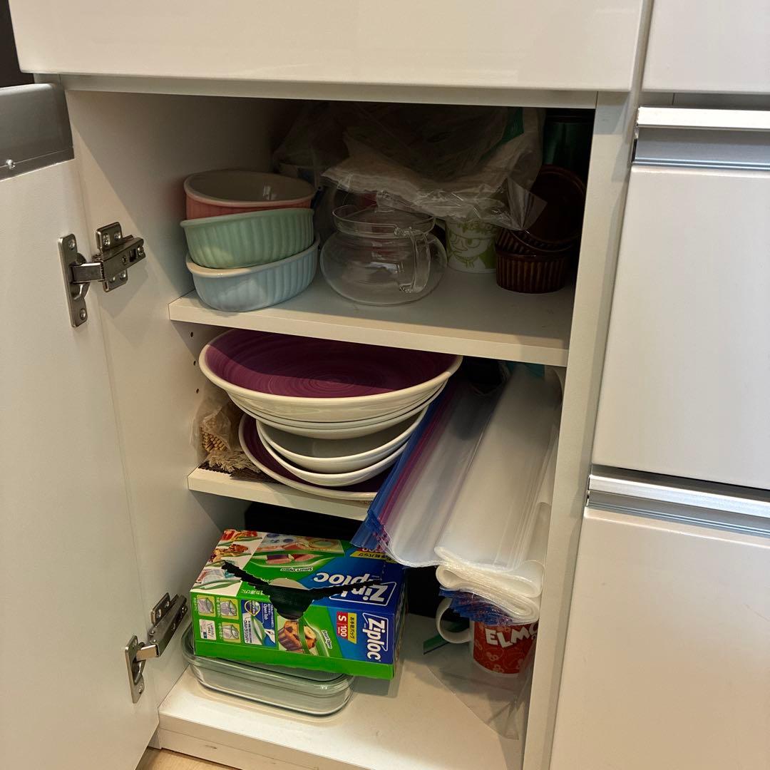 ホワイト キッチンカウンター 引き出し4つ