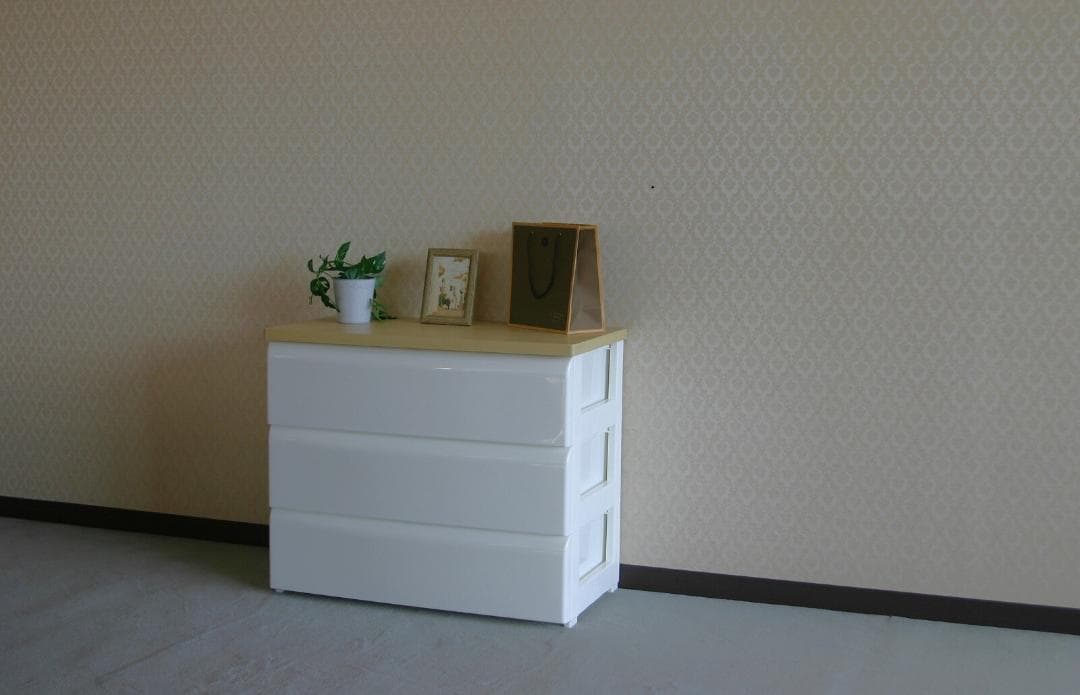 PES CST　収納チェスト　3段　ナチュラル＊ホワイト　幅56㎝