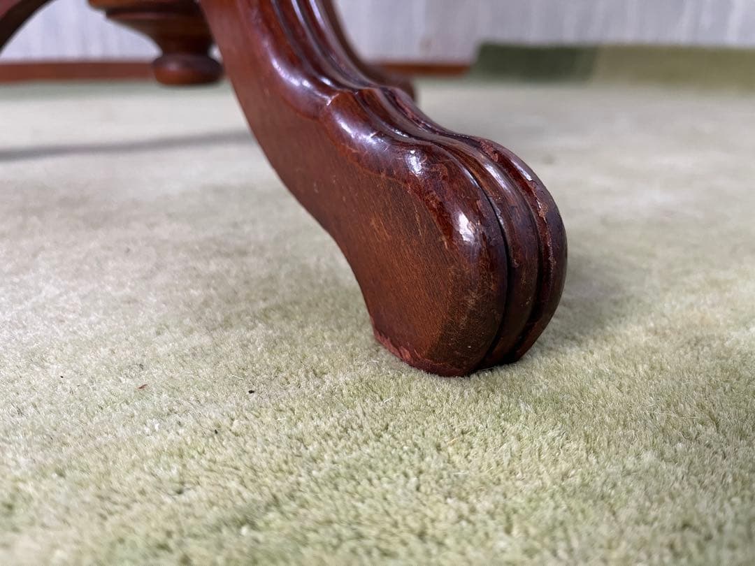 【May65】イタリア製 木製円形テーブル ガラス天板