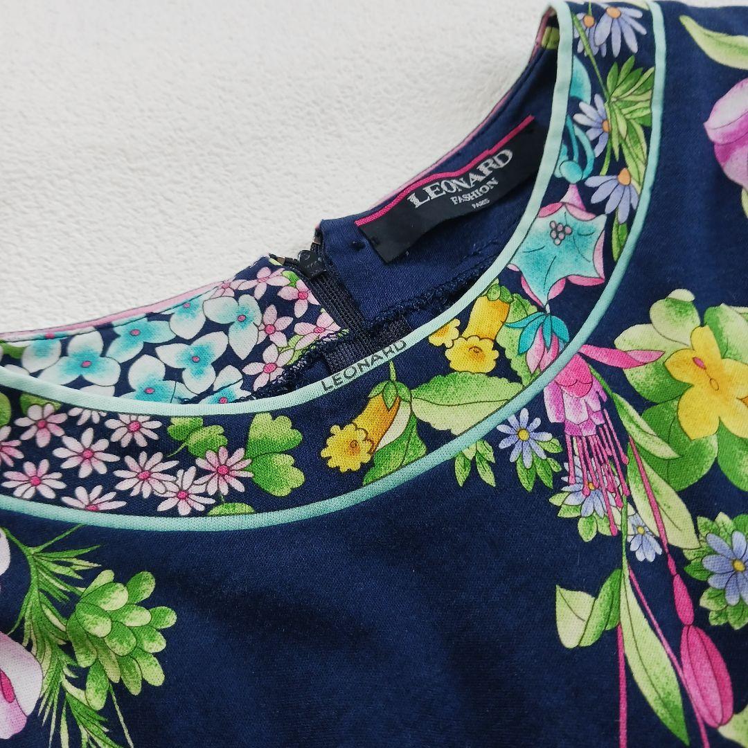 美品♬LEONARD　レオナール　花柄　総柄　カットソー　トップス　ネイビー