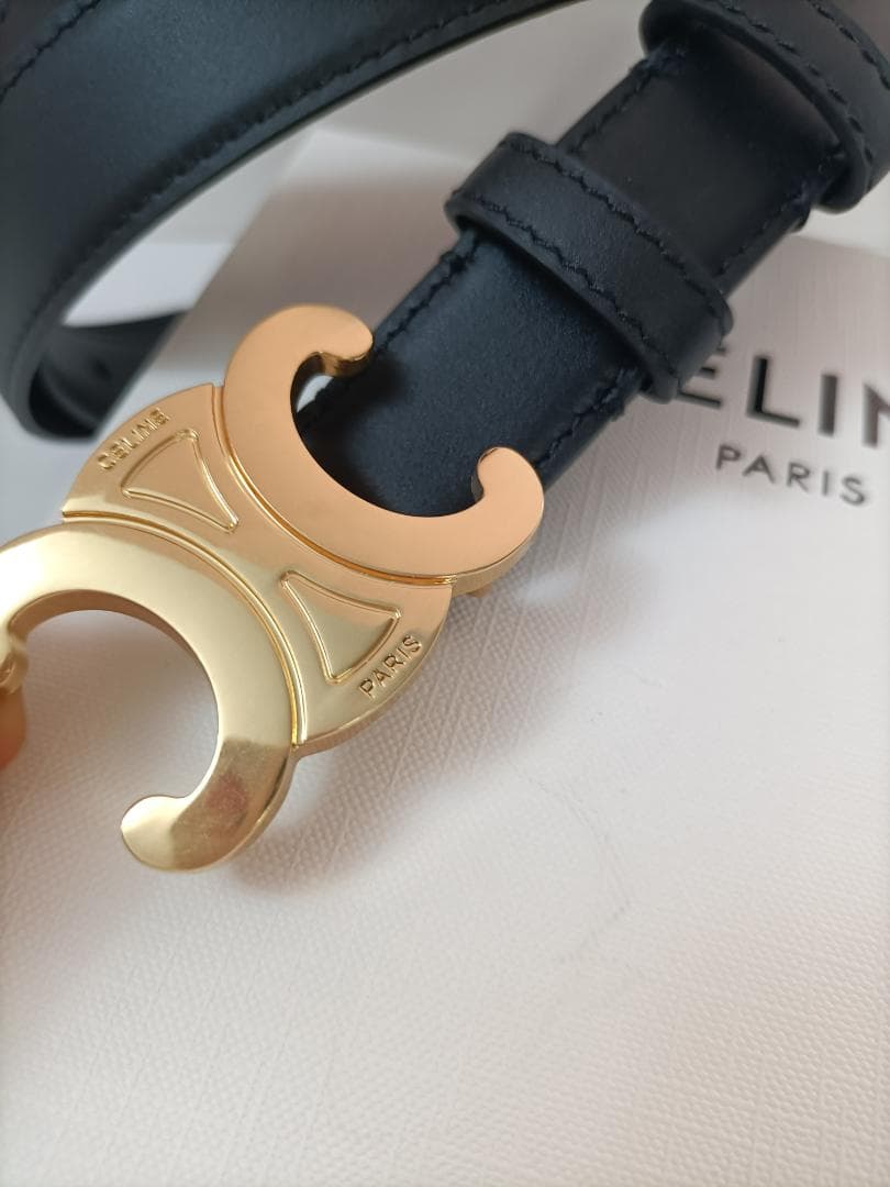 ブラック♪セリーヌ ベルト celine レディース 黒 ゴールドロゴ