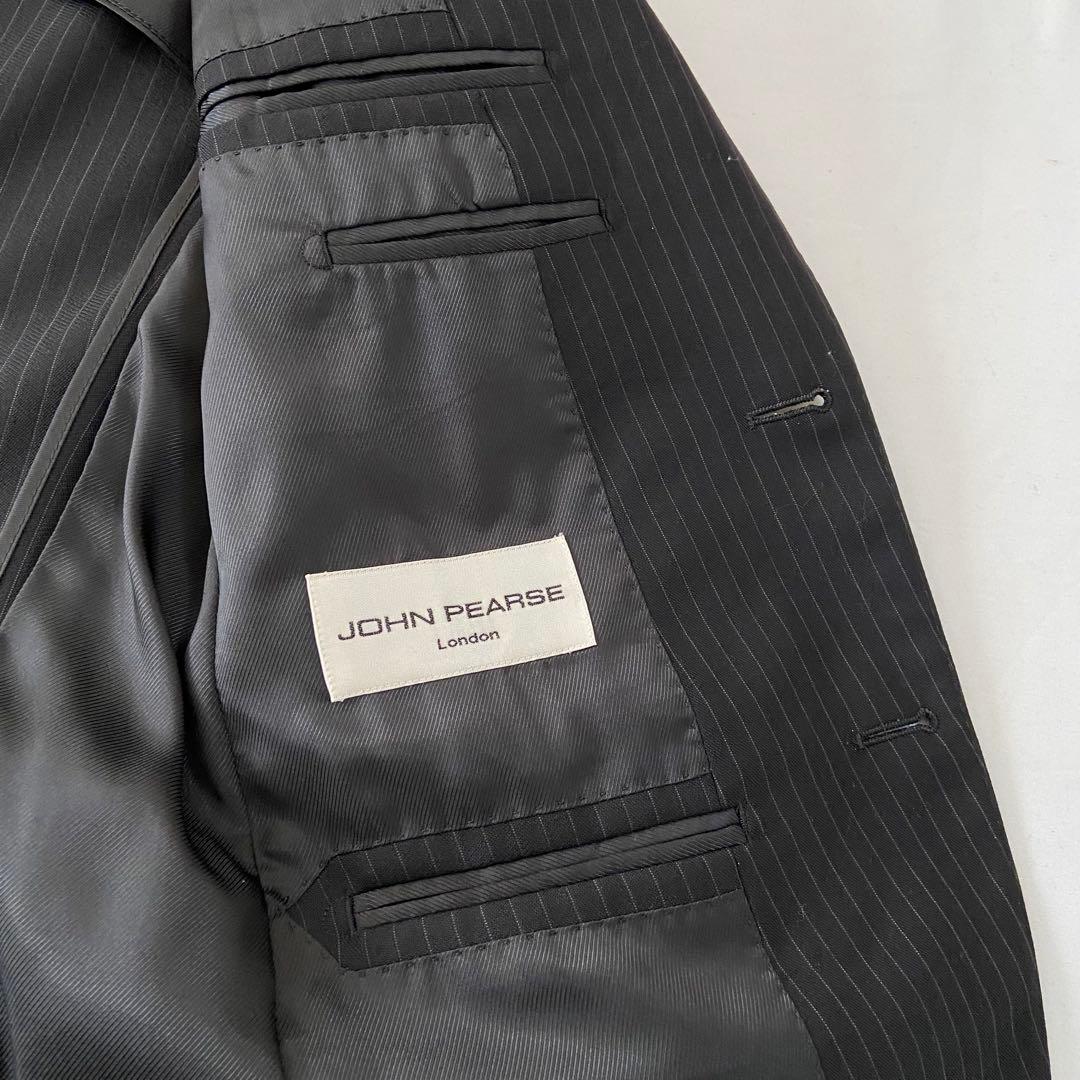 ジョンピアース 3ピース スーツセットアップ ストライプ ベスト 黒 Y4
